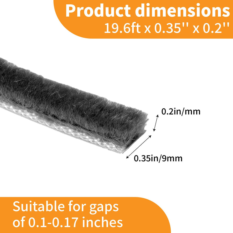 Weather Stripping Door Seal - Self-Adhesive Draft Blocker, Soundproof Insulation Tape for Door Window Frame - 0.2"x0.35"x19.6ft for Winter, Front Sliding Door Gap