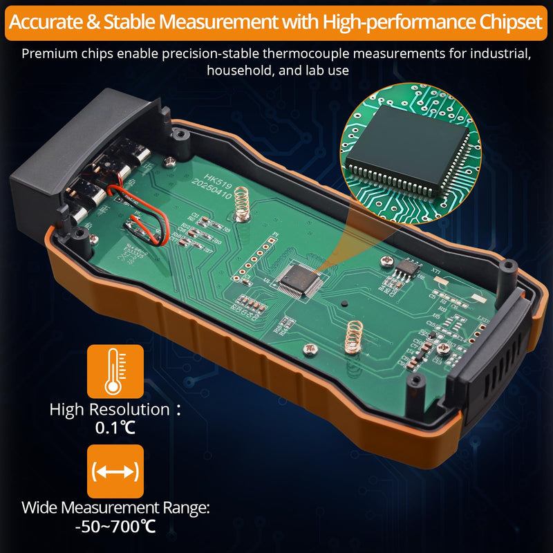 [Australia - AusPower] - Neoteck Digital Thermocouple Thermometer -50~700℃High-Precision Dual Channels with 4 K-Type Thermocouples Data Storage and Retrieval Widely Used in HVAC, Automobile,Electrical Maintenance etc. 