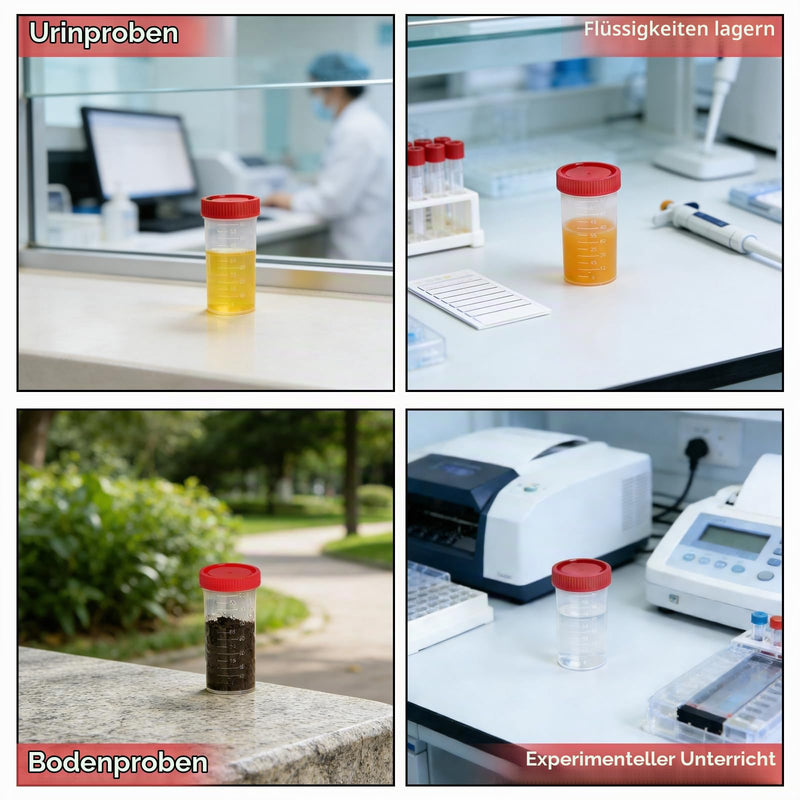 Urine Cup Sample Cup 60 ml with Screw Lid - Urine Sample Container Screw Cap Sample Cup Plastic with Scale & Labels - Sample Storage for Laboratory Medicine Clinic Home