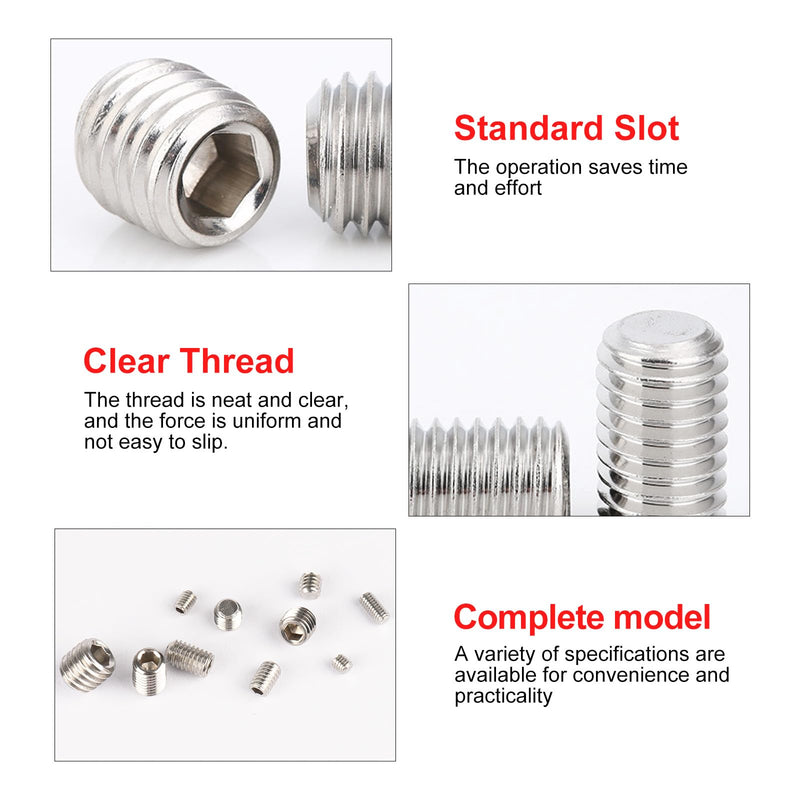 [Australia - AusPower] - 200pcs Stainless Steel Allen Head Grub Screws Socket Hex Set Screw Metric M3 M4 M5 M6 M8 Assortment Kit (Silver) Silver 