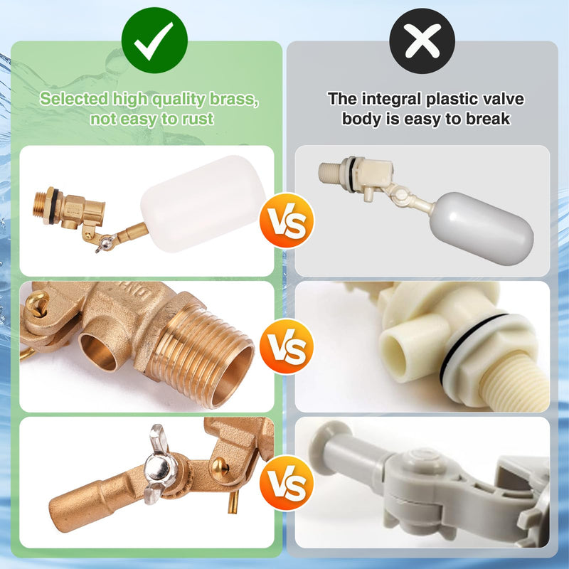 Float Valve 1/2 inch, Brass Water Float Valve with Adjustable Arm, Float Ball Valve Automatic Fill and Water Level Control for Water Trough,Fountains,Water Tank,Ponds,Pool,Aquariums 1/2 in
