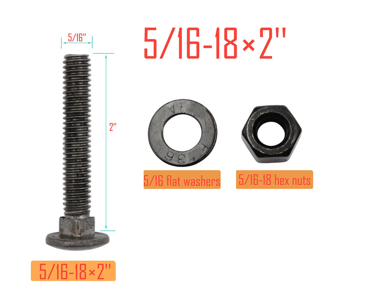 [Australia - AusPower] - LBY 10 Sets 5/16-18 x 2" Carriage Bolts Screws Round Head Square Neck and Hex Nuts & Flat Washers, 45# Steel, Black 5/16-18 x 2" 