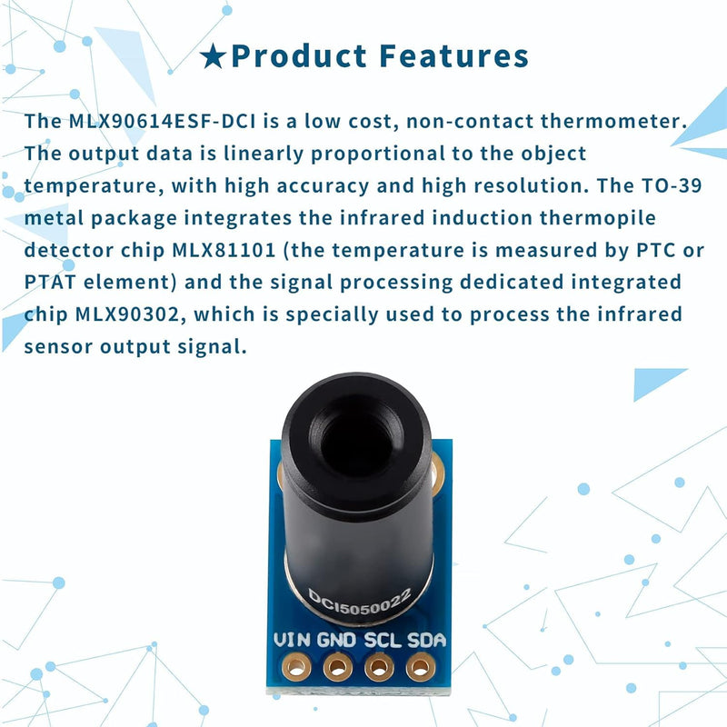 [Australia - AusPower] - Ticfox MLX90614-DCI Non-Contact Infrared Temperature Sensor Module High Precision Infrared Temperature Sensor Module Long Distance DIY PCB Electronic Components 