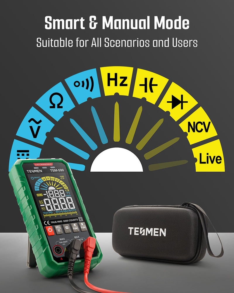 [Australia - AusPower] - TESMEN TN-213 Voltage Tester & TSM-599 Smart Digital Multimeter Bundle – Comprehensive Multimeter with AC/DC Voltage, Current, Resistance, Capacitance, Temperature, Continuity 