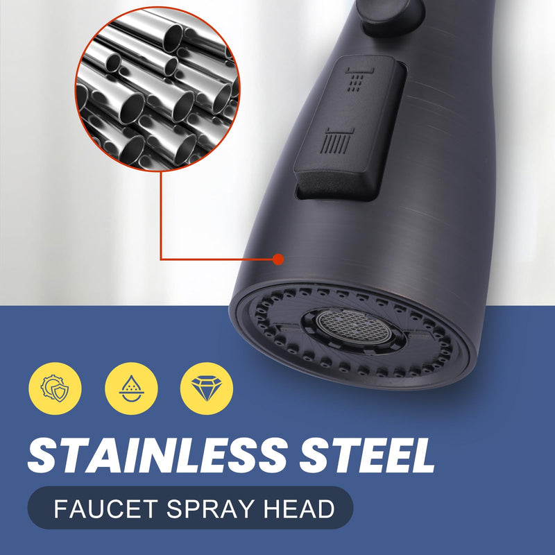Metal Kitchen Faucet Head Replacement: 3-Function Pull Down Spray Nozzle with 9 Adapters, Sink Sprayer Replacement Compatible with Moen, Delta, Kohler, American Standard Faucets, Oil Rubbed Bronze Stainless Steel