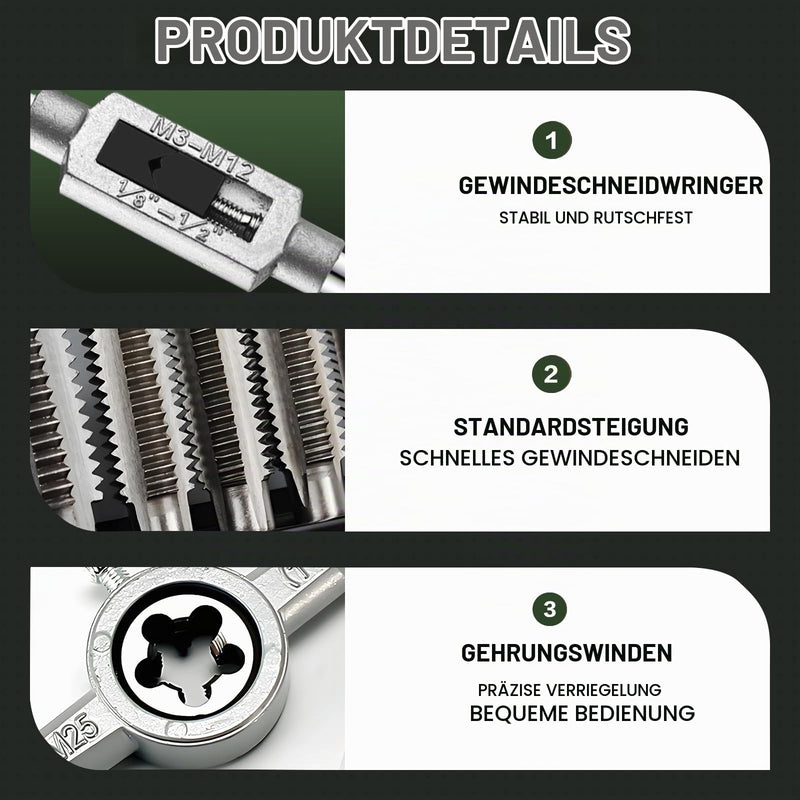 Tap and Die Set M3 - M12 Fine Thread Cutter Tap and Die Set 20 Pieces Thread Cutting Machine Inch Professional Tap Wrench Metric with Drill Thread Cutting Set Fine Thread