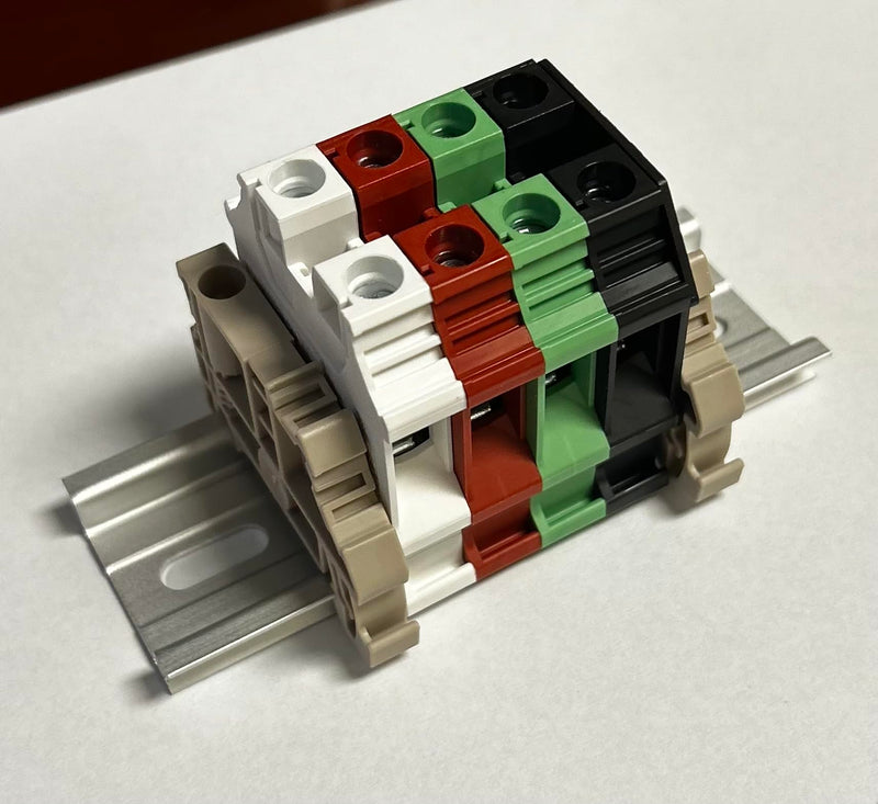 [Australia - AusPower] - Splice 50 Amp 6/4 Wire UL International Connector Dinkle Shore Power Inverter DK10N White Red Green Black DIN Rail Terminal Blocks, 6-20 AWG, 60 Amp, 600 Volt L1 L2 N GND 