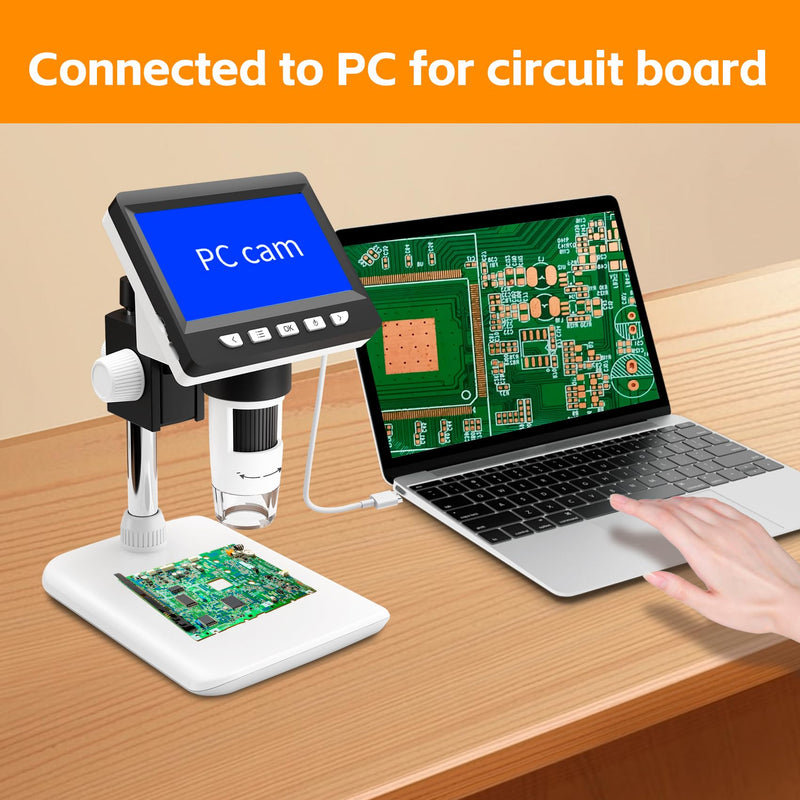 [Australia - AusPower] - GlobalCrown Microscope for Children/Adults, Microscope Digital 4.3 Inch Screen, 1000X Magnification and 8 Adjustable LED Lights, Windows/Mac Compatible 