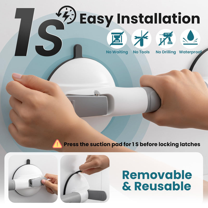 TAILI Grab Bars for Bathtubs and Showers, Shower Handles for Elderly Suction,Maximum 330lbs,Shower Grab Bar with Upgraded Rubber Suction Cups,Safety Grip for Senior, No Drilling Removable,Grey 1 Pack Gray
