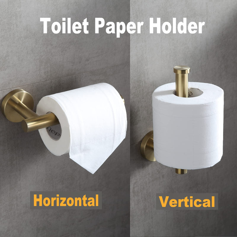 4 PCS Bathroom Hardware Set，Brushed Gold SUS304 Stainless Steel Wall Mounted Bathroom Accessories Gold Kit Include Hand Towel Ring,Brushed Gold Toilet Paper Holder,and 2 Robe Towel Hooks Brushed Gold