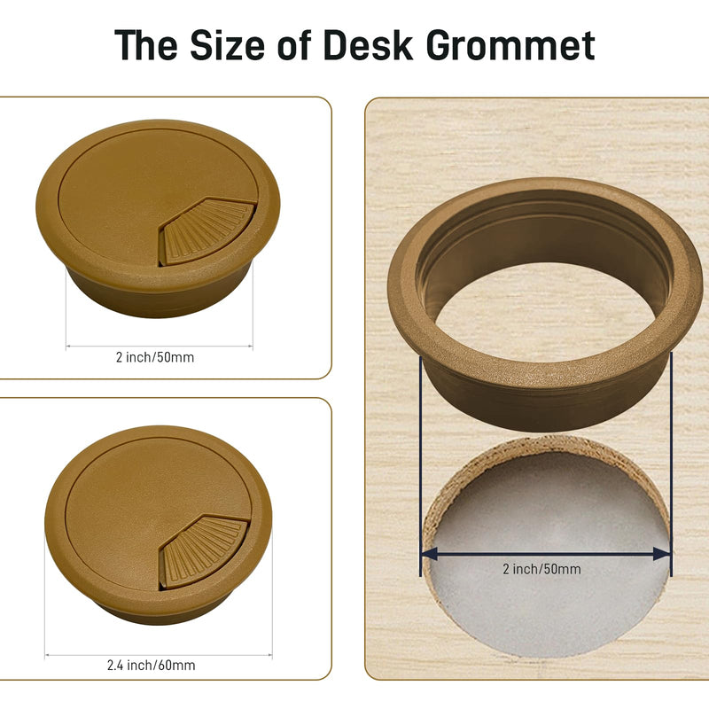 [Australia - AusPower] - Desk Grommet 2 Inch Sturdy ABS Plastic Desk Hole Cover for Cables Black Desk Hole Grommet for Organizing Home & Office Table Cables 2 Inch-6pcs-ABS Brown 6 