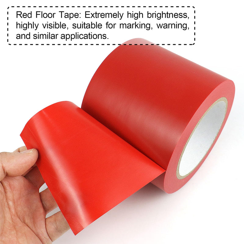 BOMEI PACK Floor Marking Tape 4 Inch x 108FT Red Warning Safety Stripe Tape for Walls, Floors, Pipes, Warterproof Caution Tape Ideal for Marking Hazardous Areas, Equipment
