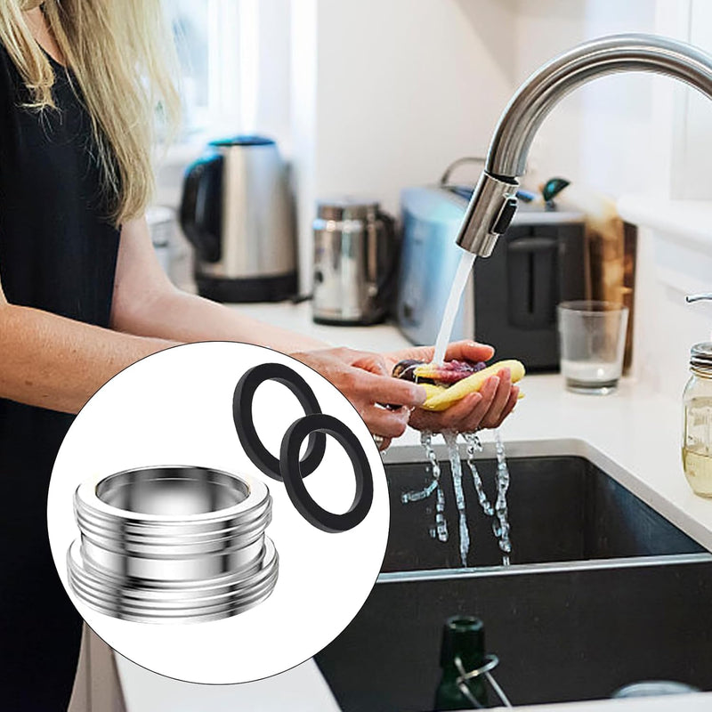 [Australia - AusPower] - Pack of 2 Tap Adapters, M24 to M22 Male Thread Adapter Tap Silver, Metal Tap Adapter with Black Rubber Ring, for Kitchen Taps, Water Saving, Water Filter, Hoses 