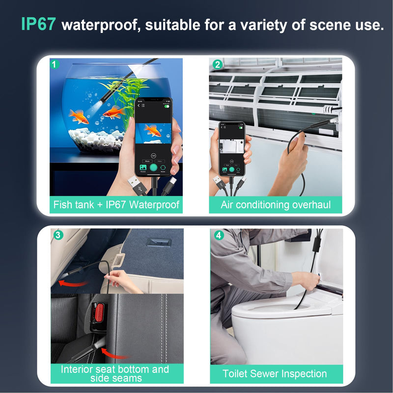 Endoscope Camera with Light,1920P HD Endoscope with 5.9ft Semi-Rigid,Endoscope Camera with 8 Adjustable LED Lights,7.9mm IP67 Waterproof