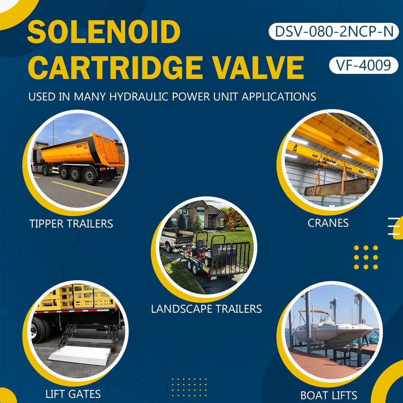 DSV-080-2NCP-N Solenoid Cartridge Valve, Replacement for SPX Fenner Stone VF-4009, Normally-Closed, Two-Way, Two-Position, Pilot-Operated Solenoid Valve