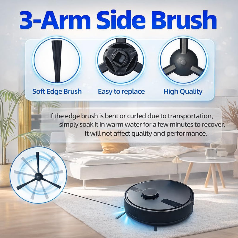 Replacement Parts Kit Compatible with MONSGA MS1 MAX/Proscenic Q8 MAX/Ultenic T10 Lite/Mova E20 Plus Robot Vacuum Cleaner 1 Roller Brush,6 Side Brushes,4 Hepa Filters,4 Mop Pad,4 Dust Bags