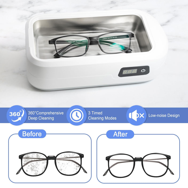 [Australia - AusPower] - Ultrasonic Jewelry Cleaner, 22oz Jewelry Ultrasonic Cleaner 48W Portable Professional Ultrasonic Cleaner for Jewelry, Eyeglass, Watches, Dentures, Ring, Blade Razor 640ml 48KHz(White) 