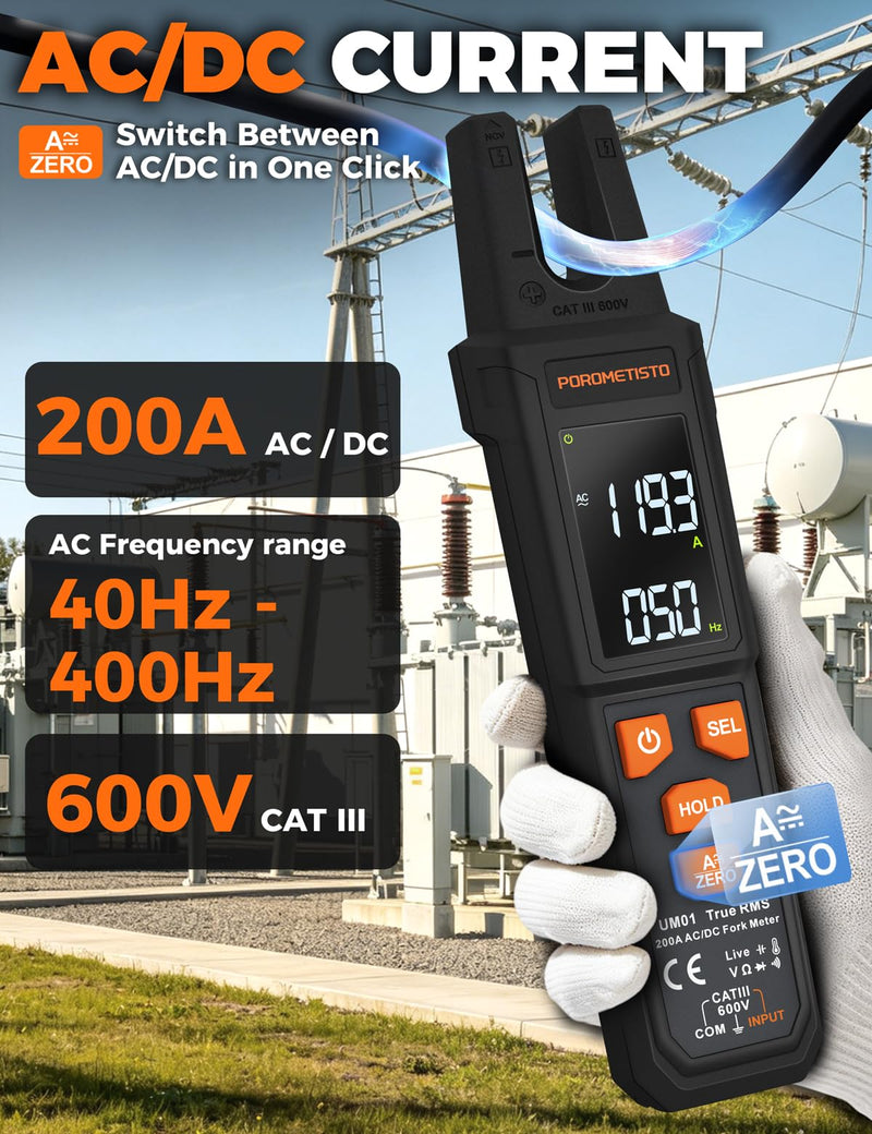 UM01 True RMS AC/DC Digital Current Clamp | U-shaped clamping jaw, AUTO detection, NCV, live phase detection – clamp multimeter & ammeter clamp in one.