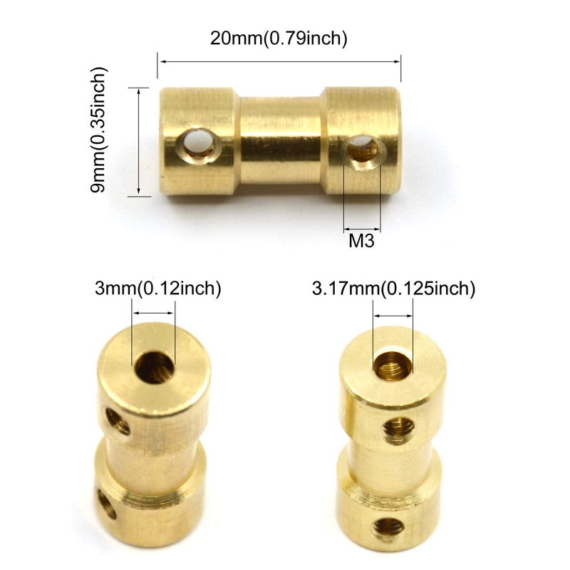 [Australia - AusPower] - 8 Pcs 3mm to 3.17mm Brass Shaft Coupling Joint Connector With Screws for Small Motor (3mm to 3.17mm) 