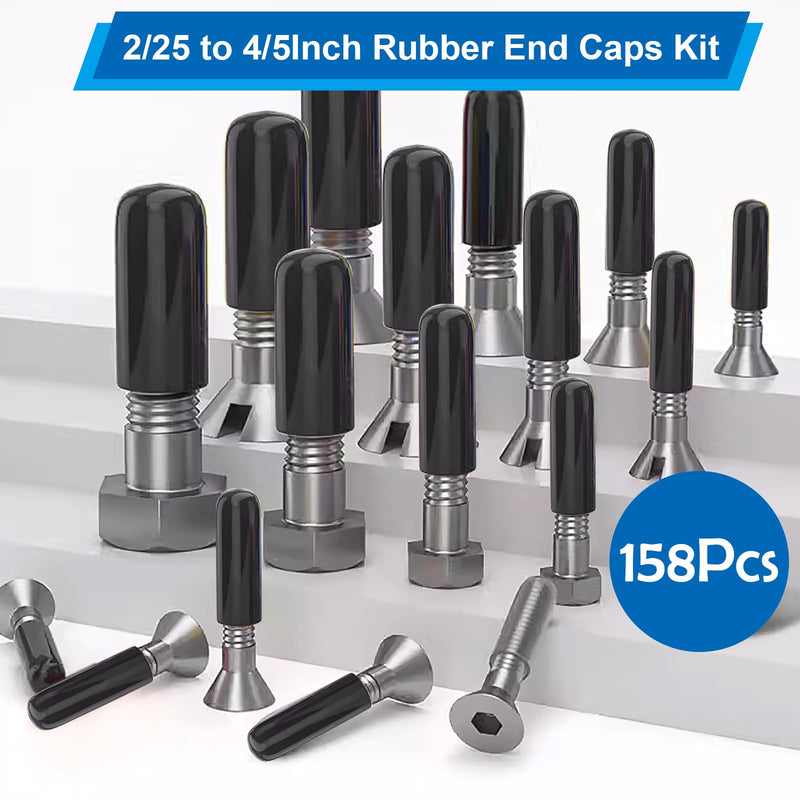 smseace 158pcs 12-Values 2/25" to 4/5" Rubber End Caps 2mm-20mm Rubber Caps for Bolts Screw Caps Rubber Screw Caps Black Vinyl Round Rubber tip Cap SM-19