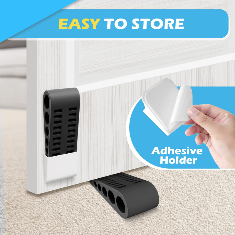 [Australia - AusPower] - Rubber Door Stoppers for Bottom of Door - 4 Pack Door Stop Wedge with Holder Heavy Duty Doorstop for Home Office Dorm Classroom Garage Stackable on Multi Floor Carpet Concrete Tile Linoleum & Wood 4 Pack Black 