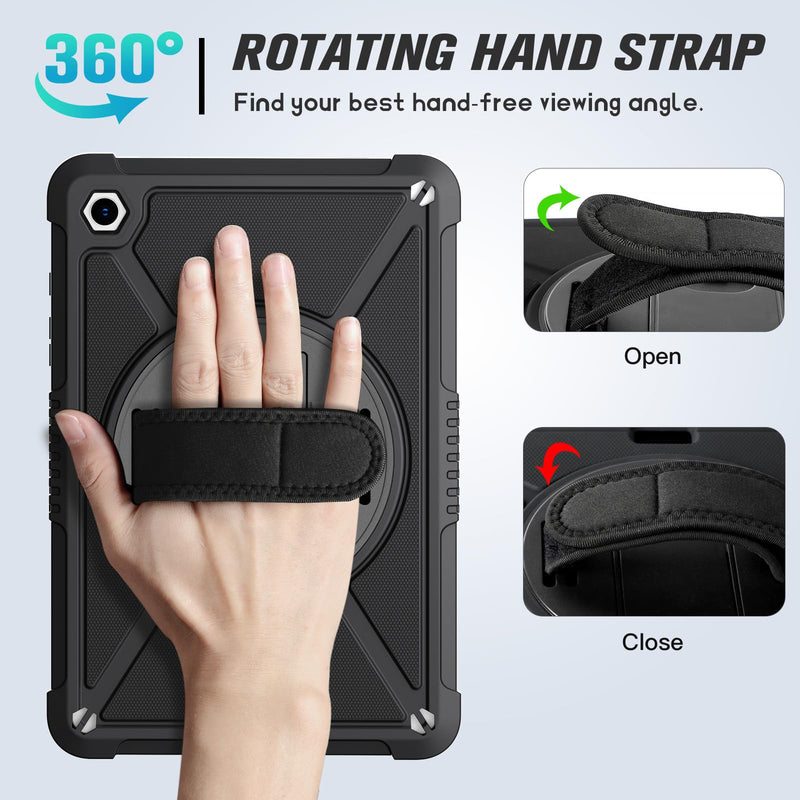 [Australia - AusPower] - ZtotopCases for Samsung Galaxy Tab A9+ / A9 Plus 11'' 2023 (SM-X210/X216/X218), Shockproof Hard Duty Case with Screen Protector+360 Rotating Hand Strap&Stand+Shoulder Strap for Tab A9+ Tablet, Black A9 11Inch Black 