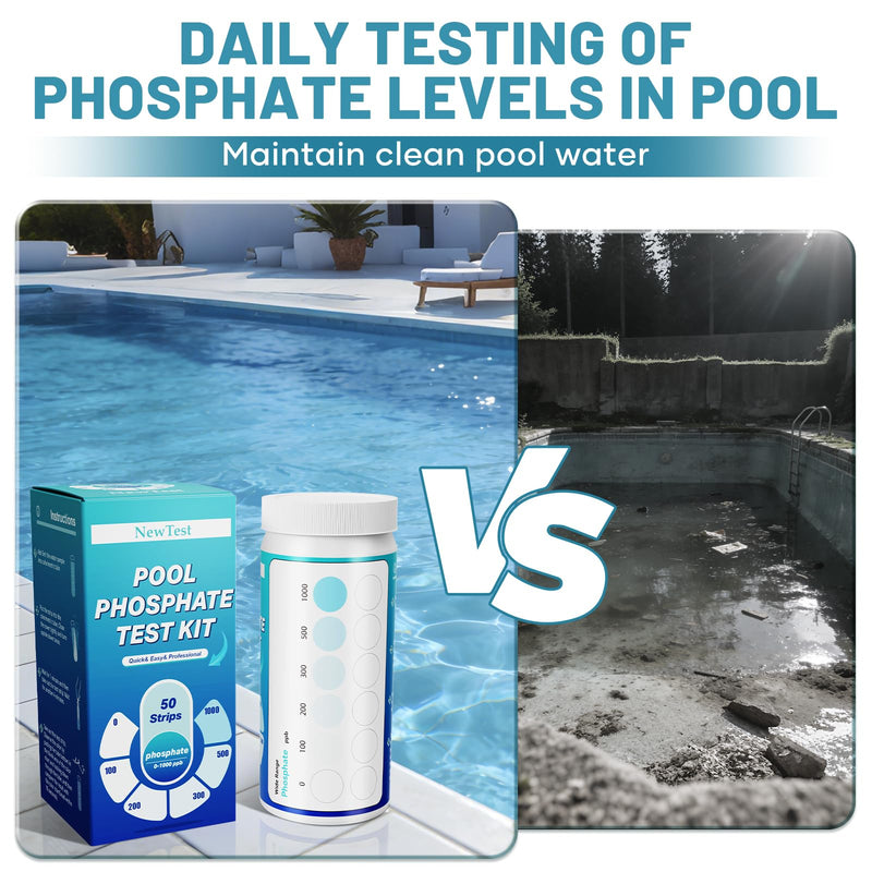 Pool Phosphate Test Kit: 50CT Professional Phosphate Test Strips for Swimming Pools Water Accurate & Easy to Read 50