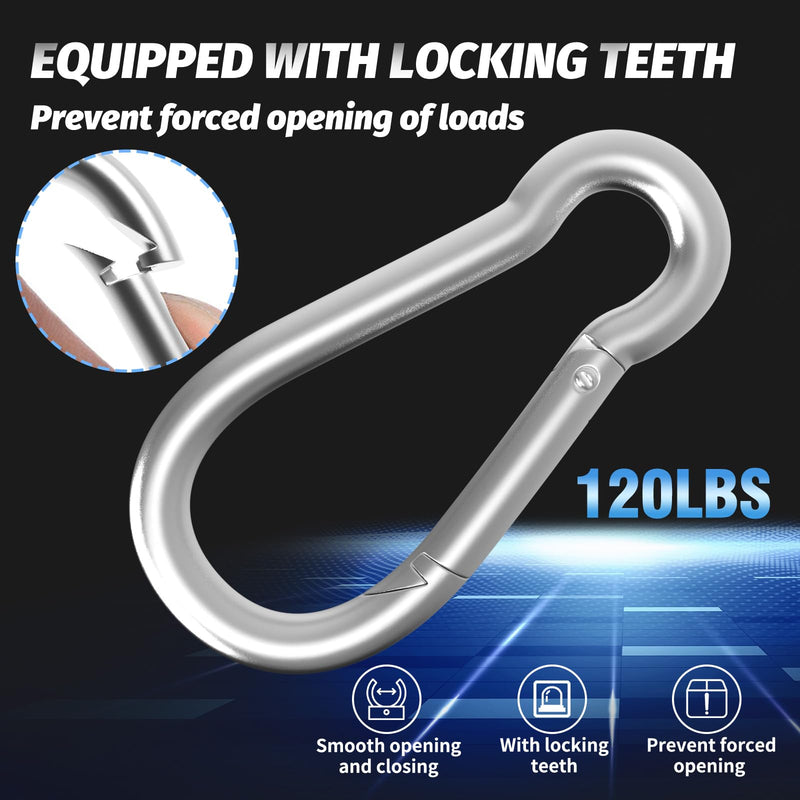 [Australia - AusPower] - 12PCS M4 Spring Snap Hook Carabiner, 1.57 Inch Small Carabiner Clip, Silver Heavy Duty Galvanized Steel Spring Clip, Quick Link Key Chain for Swing Hammock Gym Outdoor, 120LBS Holding Capacity 12PCS M4-Silver 