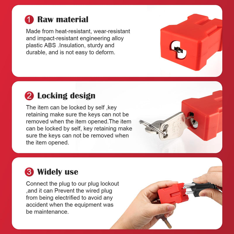 plug lock-Electrical Cord Plug Lockout Device, Electrical Shutdown Service Fits U.S Standard 2- and 3-Pronged Plugs 2 keys per lock-2pcs Red