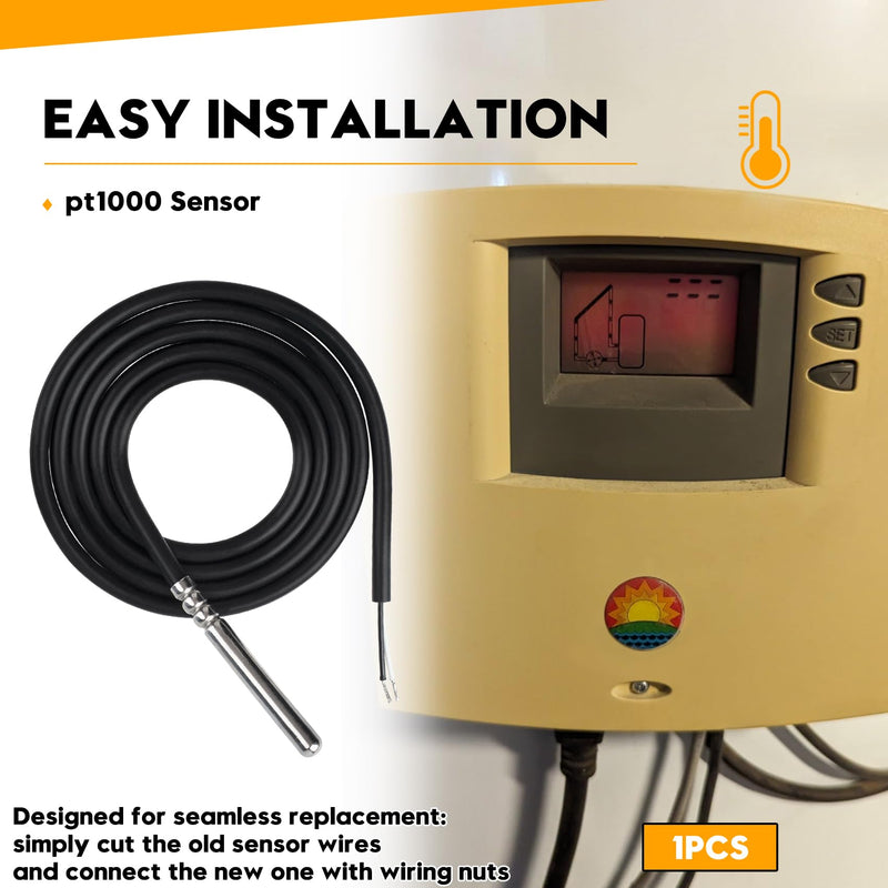 [Australia - AusPower] - PT1000 Temperature Sensor Compatible with Solar Water Heater Controller, Replacement Part for Sun Earth 0301U. T1 Sensor and More, Water Temperature Sensor for Solar Hot Water Heater System, 1 Pack 