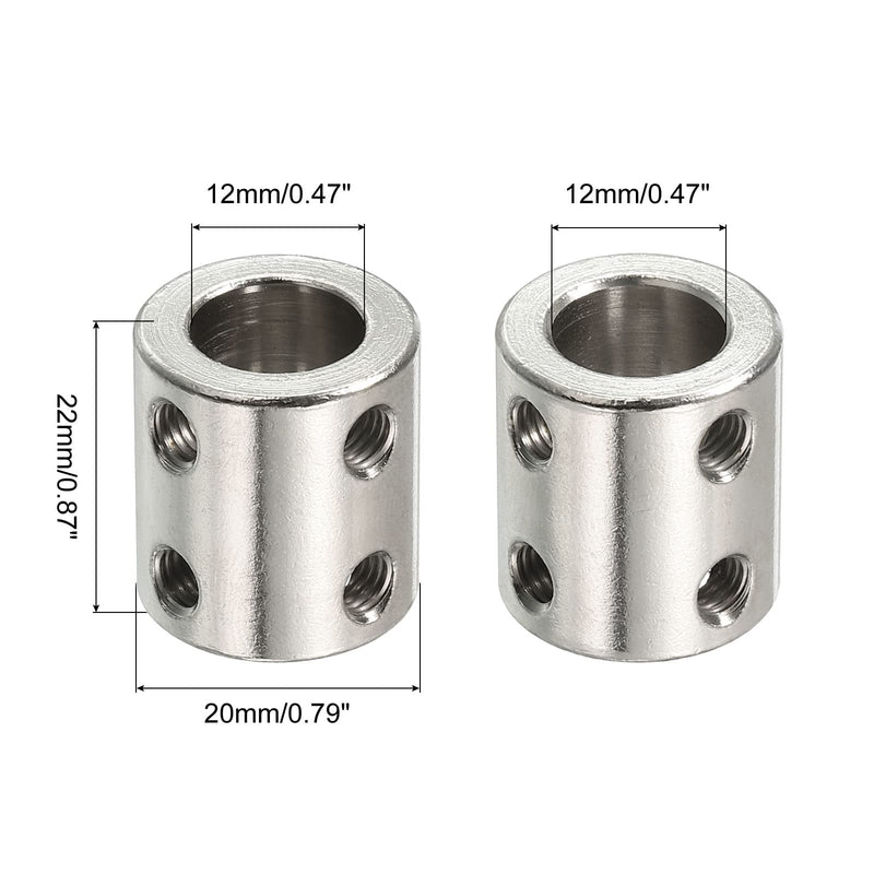 [Australia - AusPower] - PATIKIL Shaft Coupler Connector L22 x D20 12mm to 12mm Bore Rigid Coupling Stainless Steel Shaft Joint w Screw,Wrench for 3D Printers Silver 2Pack 2 