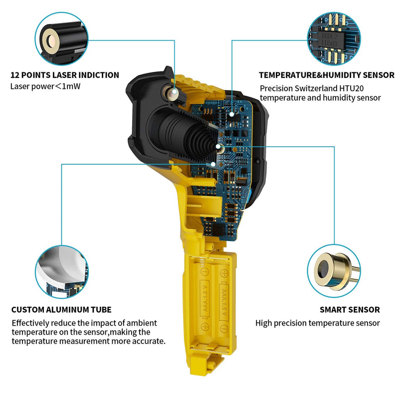 [Australia - AusPower] - MESTEK Digital Infrared Thermometer Pyrometer Laser with K-Probe -50 °C to 800 °C Non-Contact with Colour LCD Alarm Function Adjustable Emission Level Kitchen 