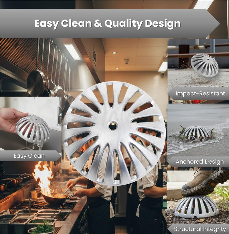 Leyso Heavy Duty Aluminum Dome Floor Drain Cover and Drain Strainer, Removable Outdoor Drain Cover, Dome Strainer for Restaurant, Home, Garden, Roof Top 5-1/4" Diameter x 2-1/4"H (3 PCS) 3