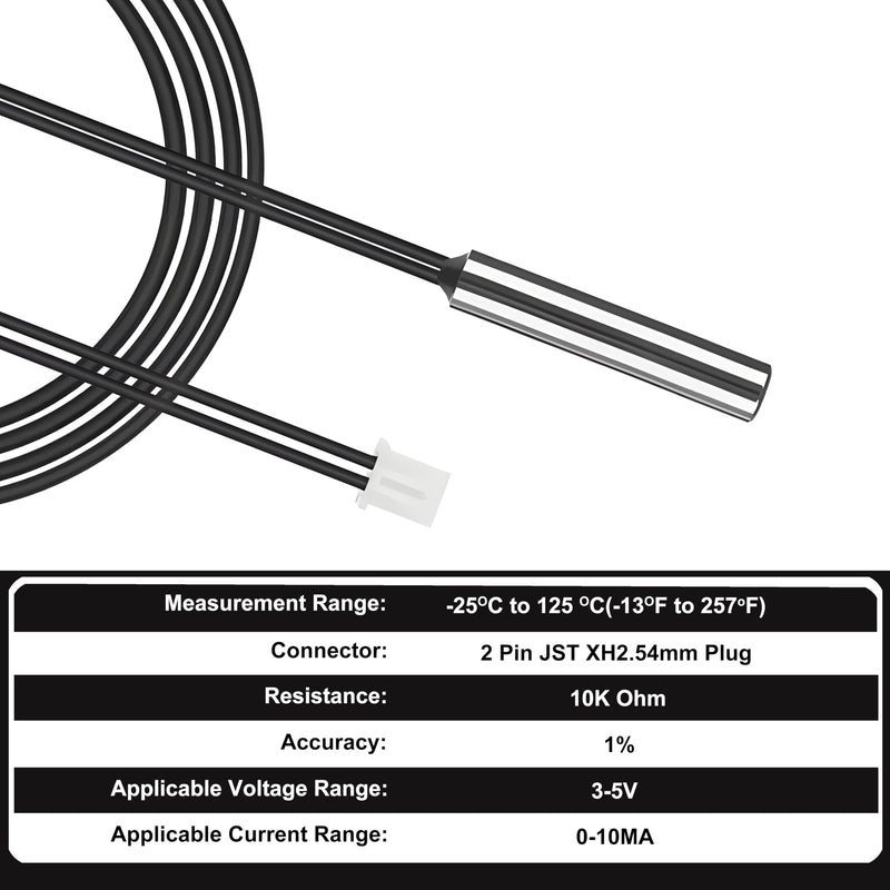 [Australia - AusPower] - 10K Temperature Sensor Probe, 3950 NTC Thermistor Accuracy 1% 5pcs 1 Meter, Waterproof Stainless Steel Temp Probe, Digital Temperature Extension Cable for Refrigerator, Aquarium, Water Dispenser Parts 