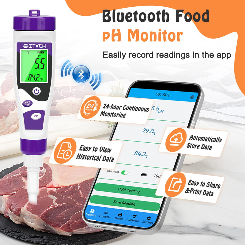 [Australia - AusPower] - Food pH Meter, Digital pH Meter for Food Fermentation Canning Cooking, Smart Sourdough pH Tester for Bread Cheese Sauces, Measure pH in Water, Brewing, Meat, Sausages, Pickles, Sushi Rice 