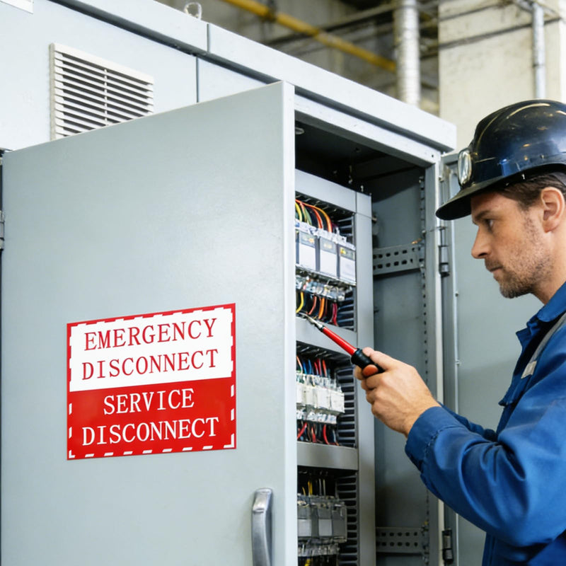 Emergency Disconnect Sticker - Magnetic Breaker Box Labels, Reusable PVC Electrical Panel Sign, NEC Compliant（Set of 6）