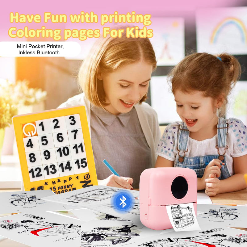 [Australia - AusPower] - Notebuddy Mini Portable Printer, Bluetooth Smart Pocket Inkless Thermal Printer with 5 Roll Papers for Journal/DIY Scrapbook/Travel/Notes/Lists/Label/Memo, Receipt Printer for iOS&Android X5-Pink 