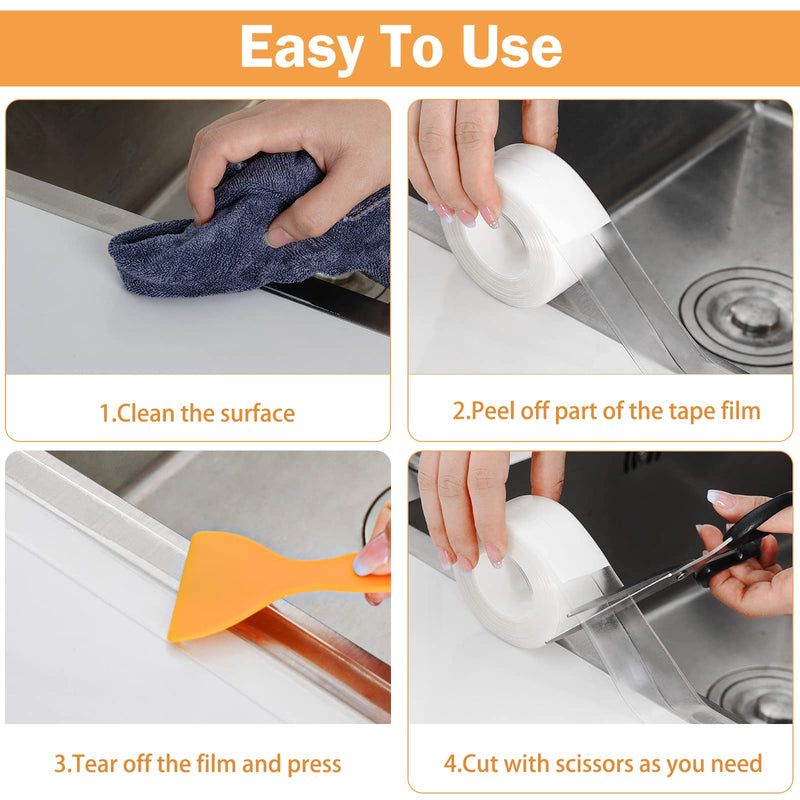 [Australia - AusPower] - Caulk Tape Waterproof Self Adhesive, 3 Rolls Toilet Caulk Sealant Tape,Bathtub Caulk Sealing Strip Tape for Kitchen,Bathroom Caulking Tape, Floor Wall Edge Protector(1.5" x 10.5Ft) Transparent 