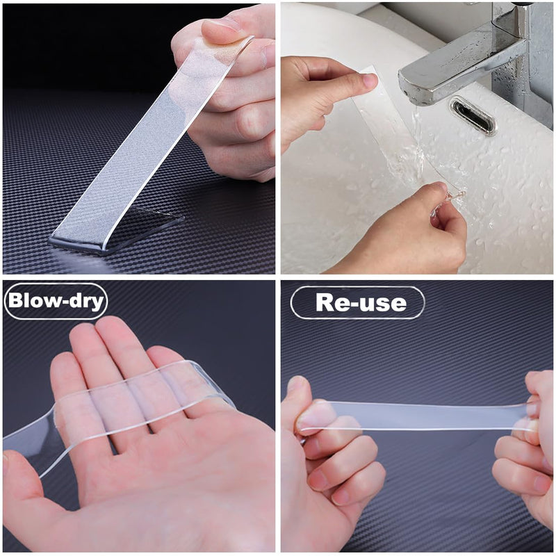 Clear Heavy Duty Double Sided Tape for Walls(Total 30FT),3 Rolls Strong Mounting Tape,Removable Two Sided Nano Tape for Picture Hanging Multifunctional DIY Adhesive Tape (1.2inch) 1.2inch