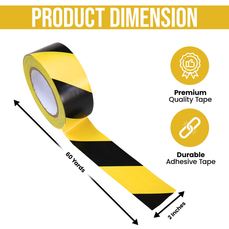 Harrier Hardware 2 in x 180 ft PVC Striped Safety Warning Adhesive Tape, Black & Yellow High Visibility Industrial Commercial Caution Wall Floor Equipment