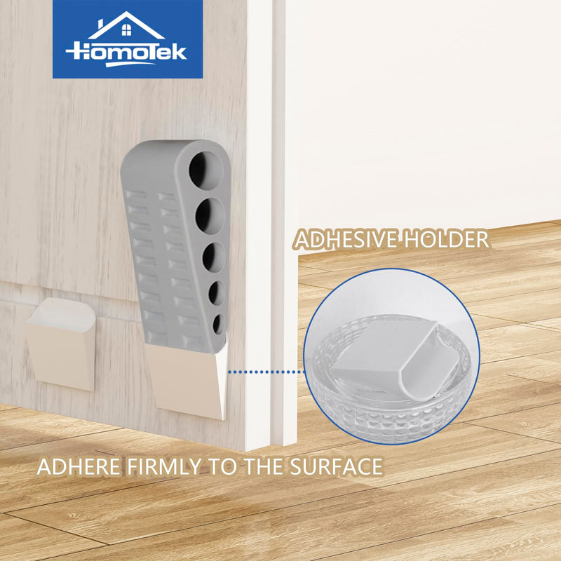 [Australia - AusPower] - HOMOTEK 2 Pack Wedge Rubber Door Stops Door Chucks Stoppers Wall Protector for Floor & Bottom of Door with Self Adhesive White Holder, 5"x1-9/16"x1-5/16" (Gray) Gray 