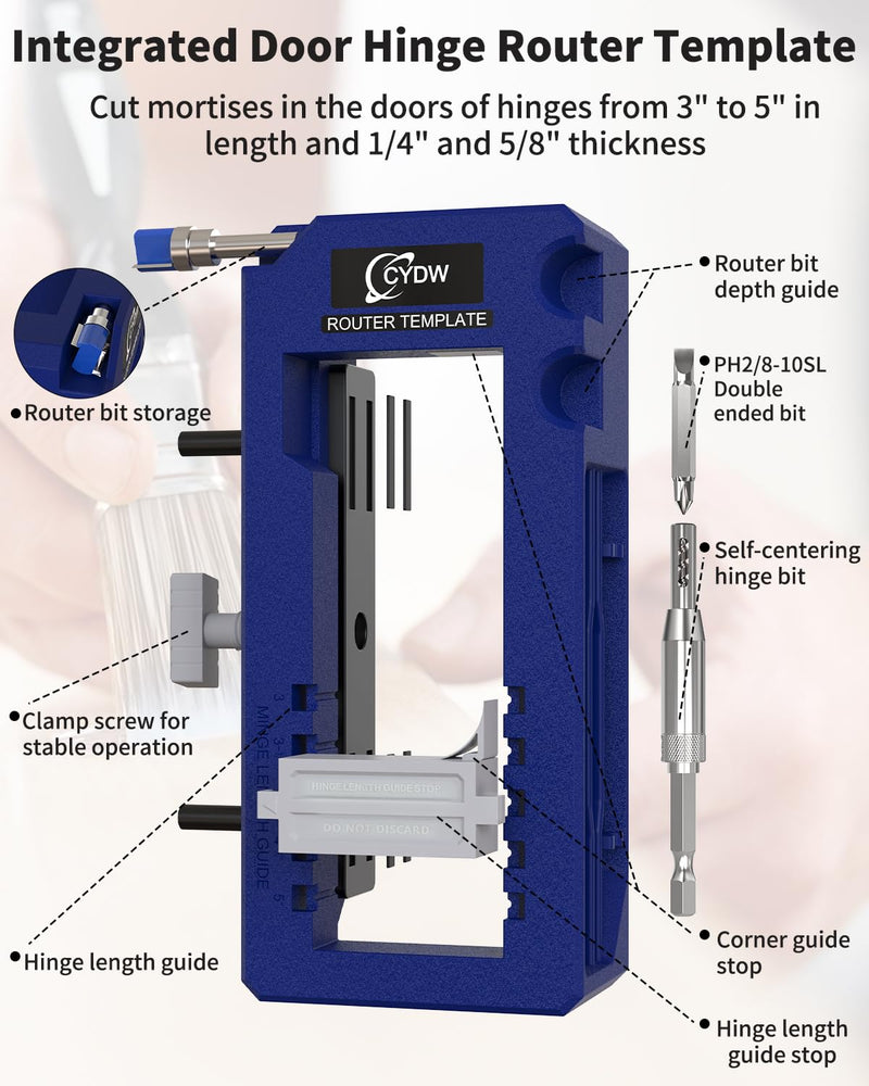 [Australia - AusPower] - Door Hinge Jig, Door Hinge Router Template,Door Hinge Mortiser, Hinge Installation Kit Fits 3” to 5” Length and 1/4” or 5/8” Thickness Door Hinge, Blue A-Blue 