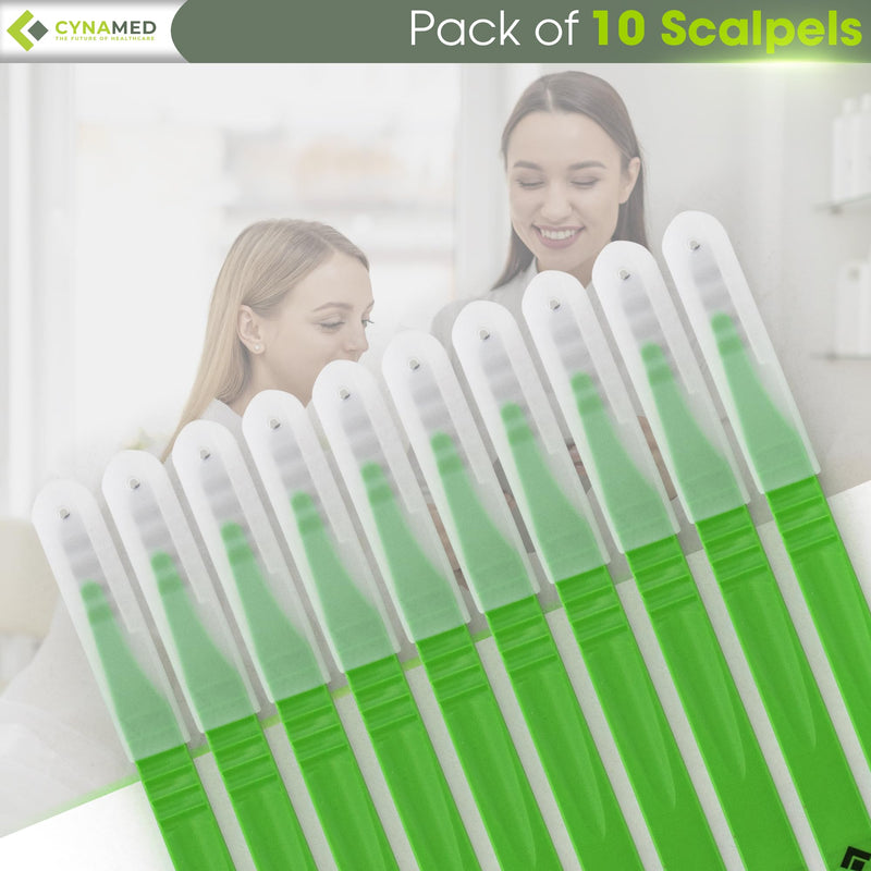 [Australia - AusPower] - Dermaplaning Blades with Plastic Handle No.10R – Stainless Steel Exfoliating Butter Blades for Smooth Skin – Single-Use, Sterile & Professional-Grade for Facial Hair Removal & Skincare 