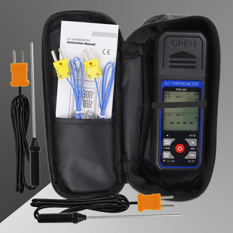 [Australia - AusPower] - Thermocouple Thermometer HVAC Temperature Meter, Digital Temperature Thermometer with 4 K Type Thermocouple, Dual Channel Temperature Gauge with Alarm & ADJ Compensation (-328~2500℉ Measuring) 