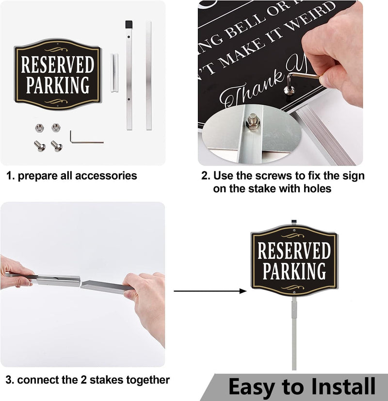 Reserved Parking Sign 12" x 10" With 28" Long Metal Stakes Reserved Sign With Stand Aluminum Outdoor Use Yard Business Sign