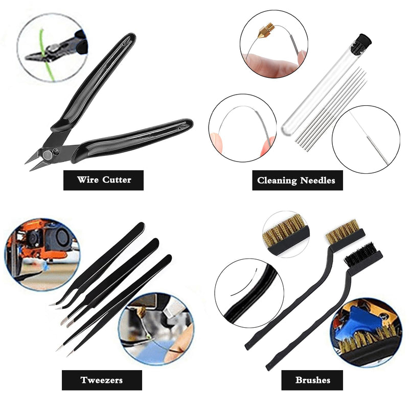 62pcs 3D Printer Tools, 3D Print Accessories Kit Includes Nozzle Cleaning Kit, Deburring Tools, Removal Tools, Needle Files, Brushes, Cutters, Craft Knife, Tweezers, Drills for 3D Prints Finishing 62 Pcs