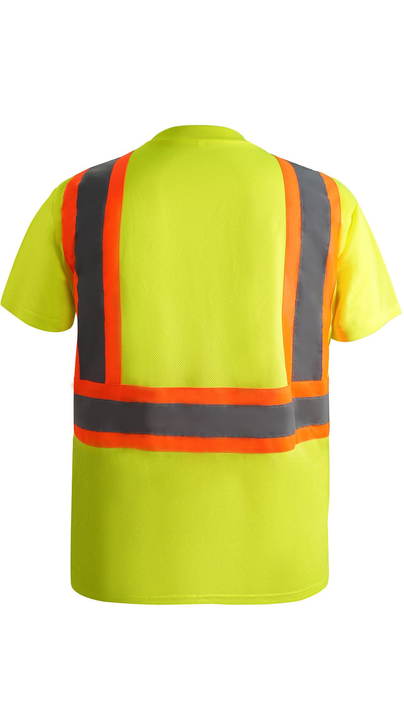 Facitisu High Visibility Safety T-Shirts with Reflective Stripes, Orange and Yellow, Short Sleeve Work Long Shirts, 5 Pack Set B-206 X-Large