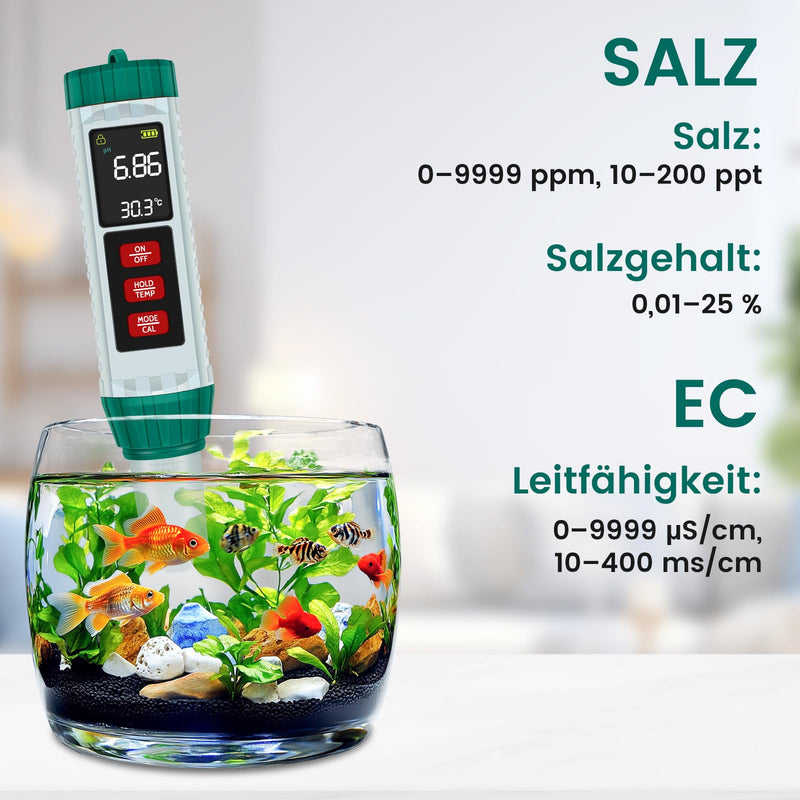 [Australia - AusPower] - PlayDen PH Meter Water, PH/TDS/EC/Salinity/Thermometer 5 in 1 pH Value Meter with LCD Display, Automatic Temperature Compensation pH Pool Tester, High Precision Drinking Water Tester 