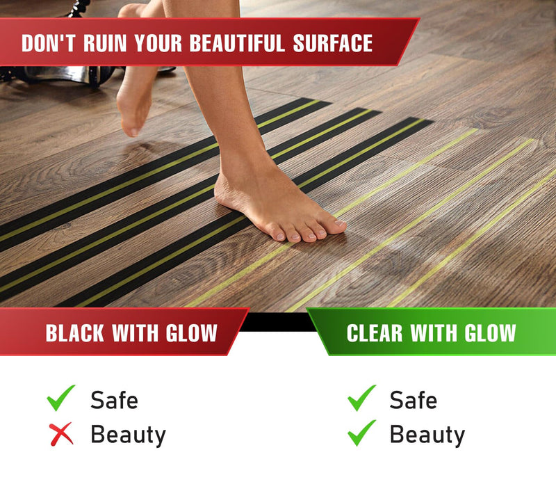 [Australia - AusPower] - Grip Tape Clear Glow in The Dark Anti Slip Tape Reflective Waterproof 4 in x30 Ft Indoor/Outdoor Stair treads Non Slip Skateboard Grip Tape Safety Friction Adhesive Shower Floor Grips Stickers 4in x 30ft clear with a line of glow 