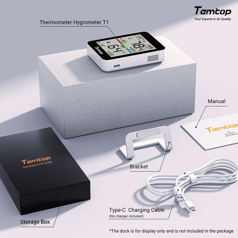 Temtop Humidity Meter T1, Indoor Thermometer for Room Temperature, Bluetooth Hygrometer with Notification Alerts, Data Export, Digital Gauge for Home, Office, Greenhouse, Garage, Baby Nursery, Gift Basic Edition 1